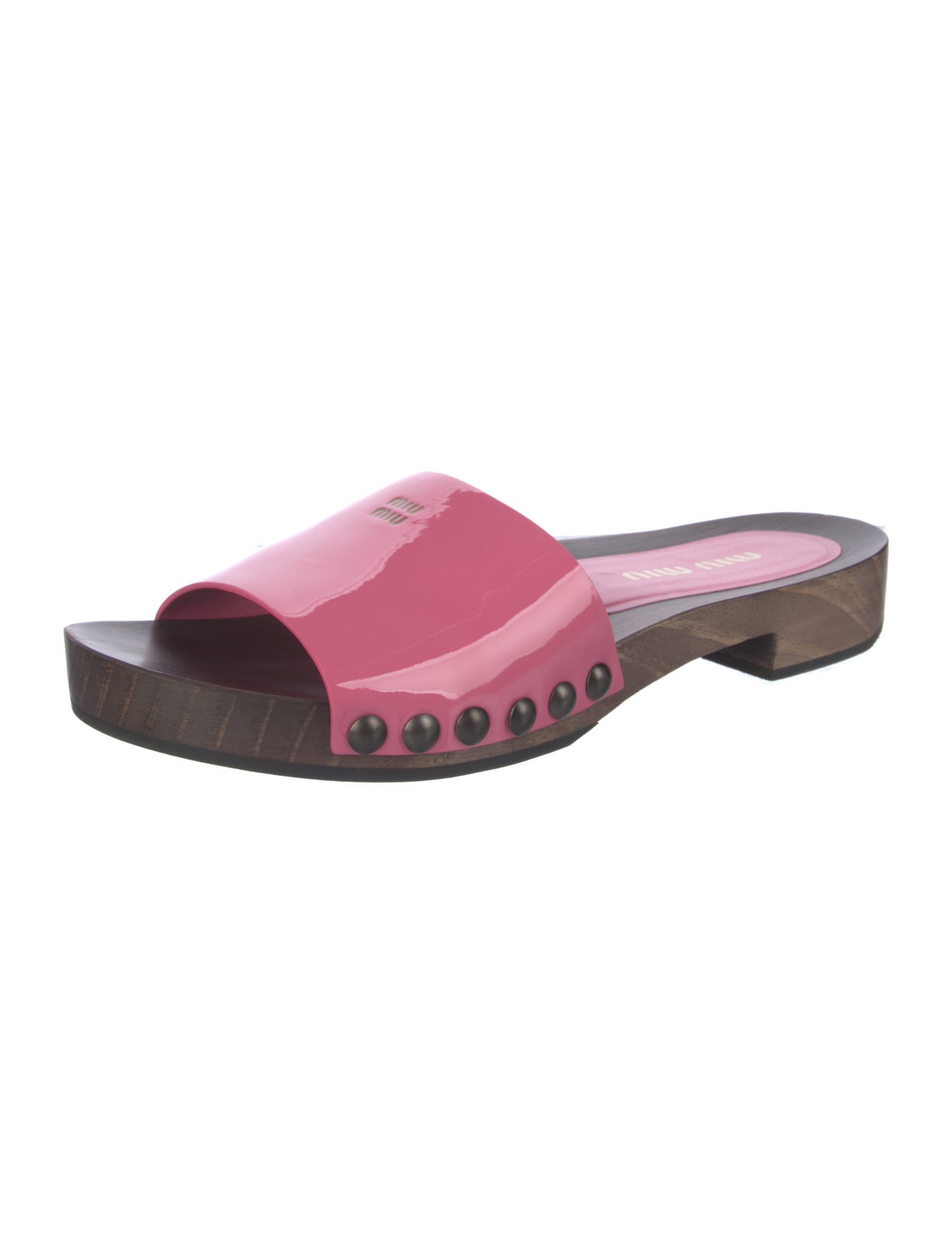 Miu Miu Patent Leather Colorblock Pattern Slides