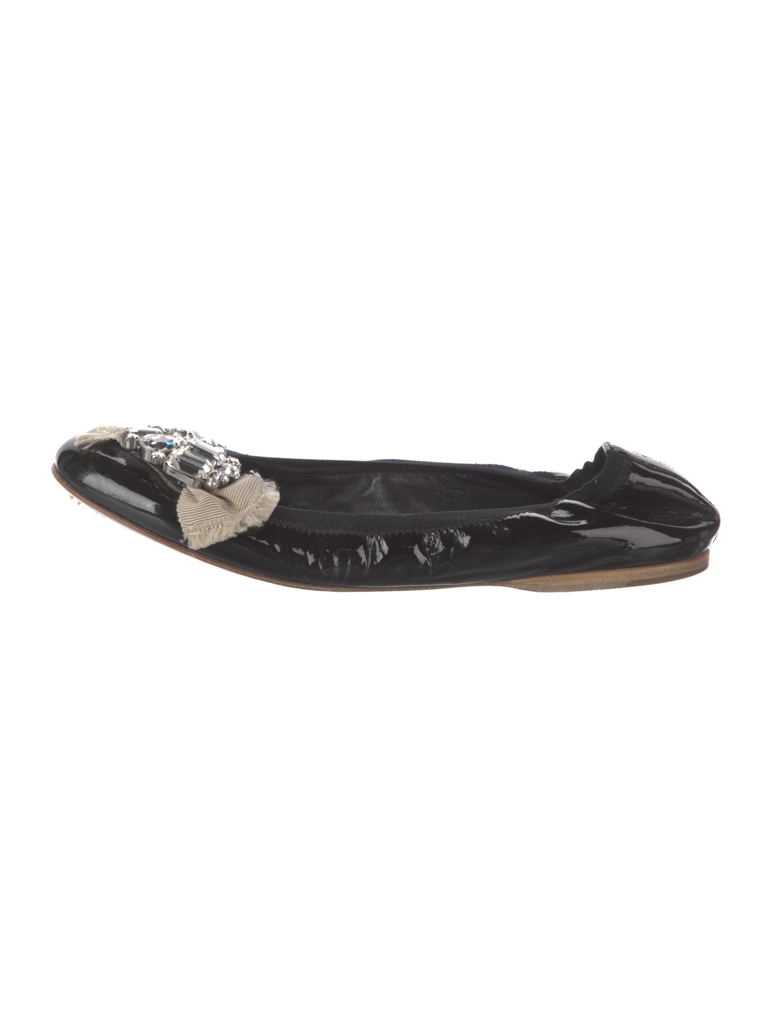 Miu Miu Patent Leather Crystal Embellishments Flats