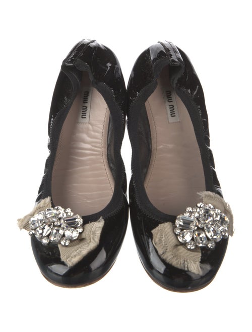 Miu Miu Patent Leather Crystal Embellishments Flats