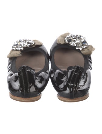 Miu Miu Patent Leather Crystal Embellishments Flats