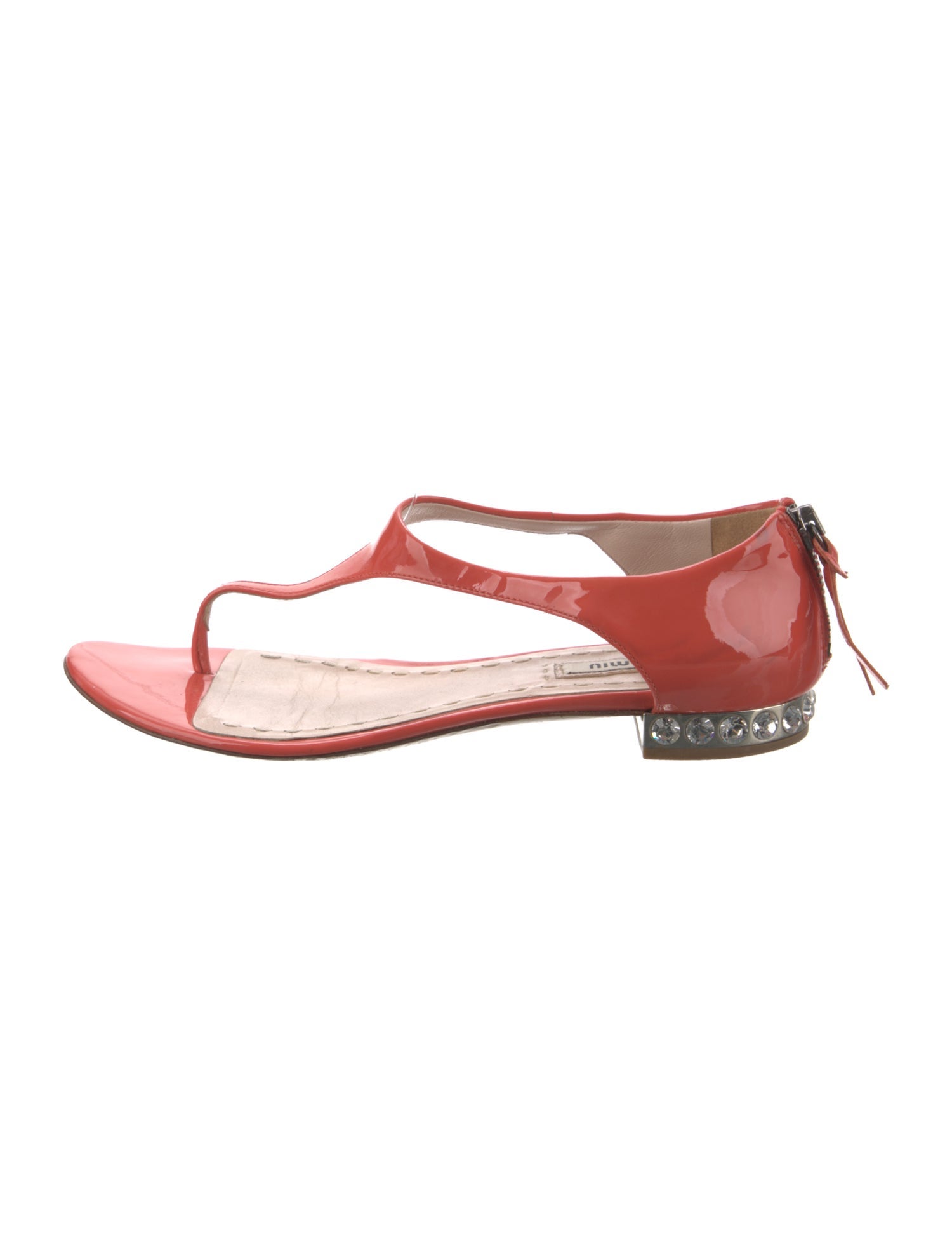 Miu Miu Patent Leather Animal Print T-Strap Sandals