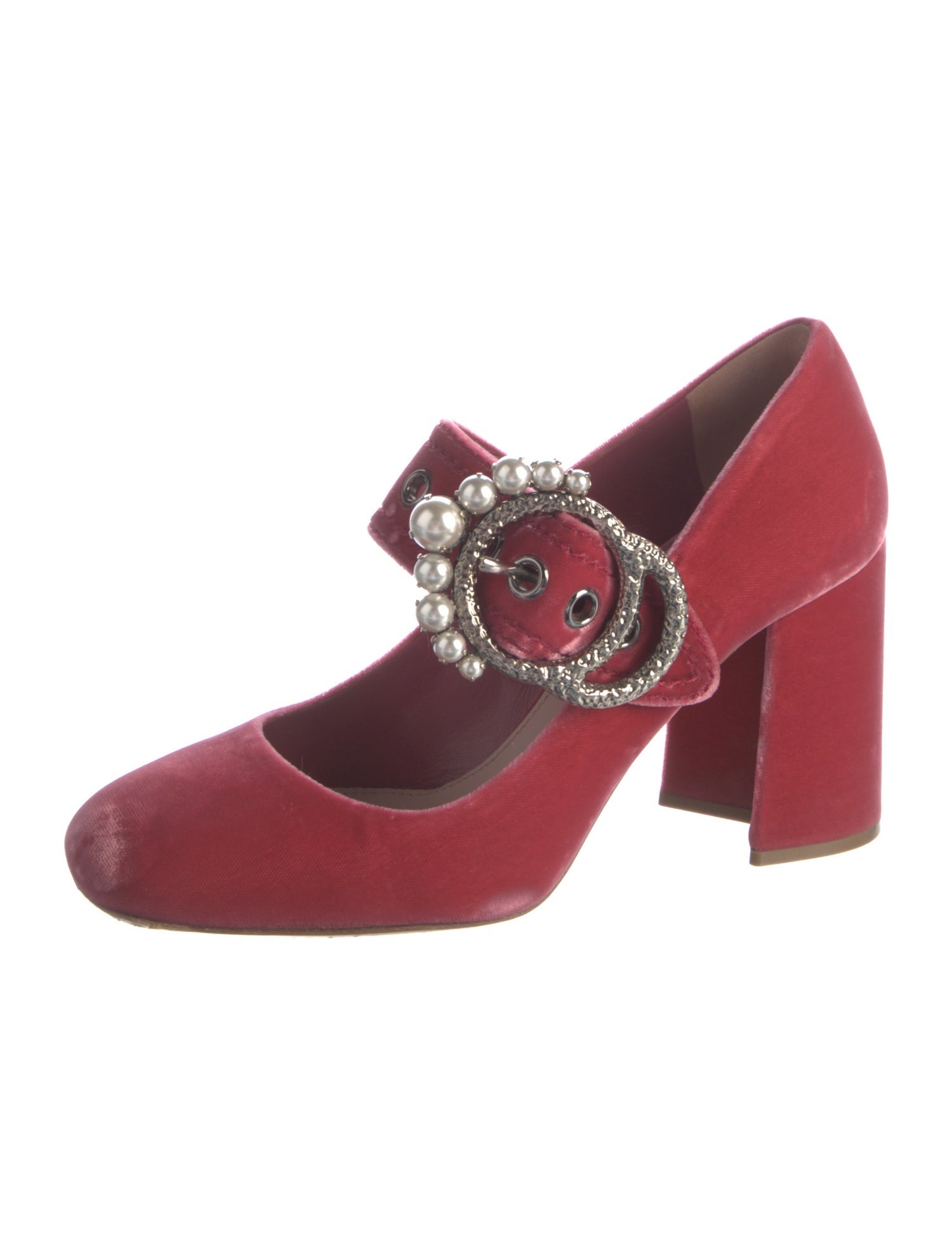 Miu Miu Faux Pearl Accents Velvet Pumps