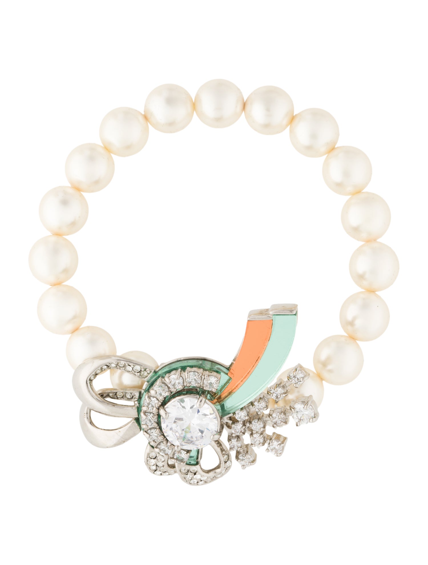 Miu Miu Faux Pearl & Crystal Bracelet