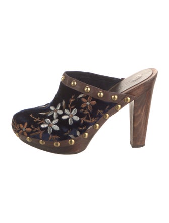 Miu Miu Velvet Floral Print Mules