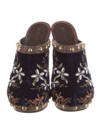 Miu Miu Velvet Floral Print Mules
