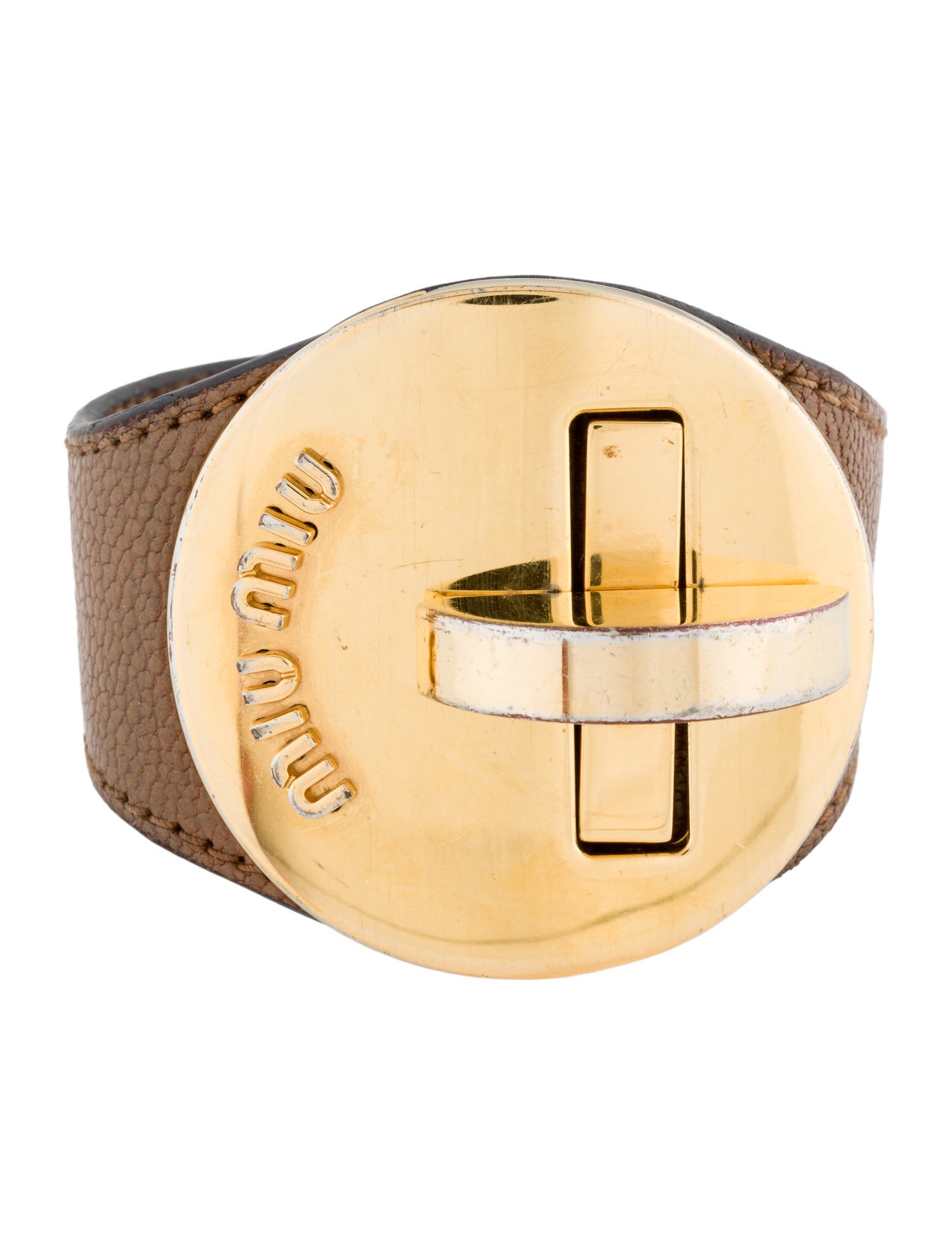 Miu Miu Leather Turn Lock Cuff Bracelet