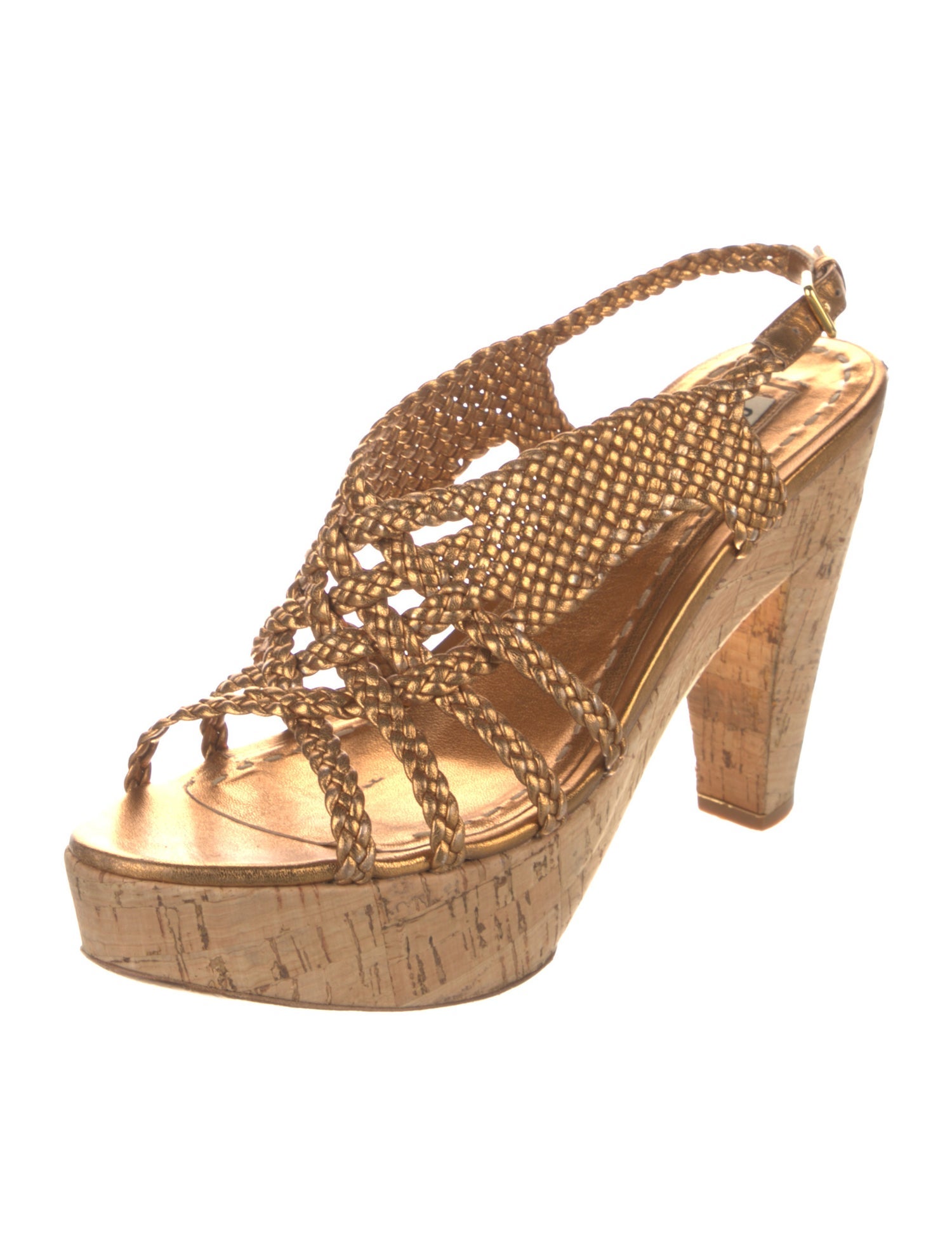 Miu Miu Leather Braided Accents Slingback Sandals