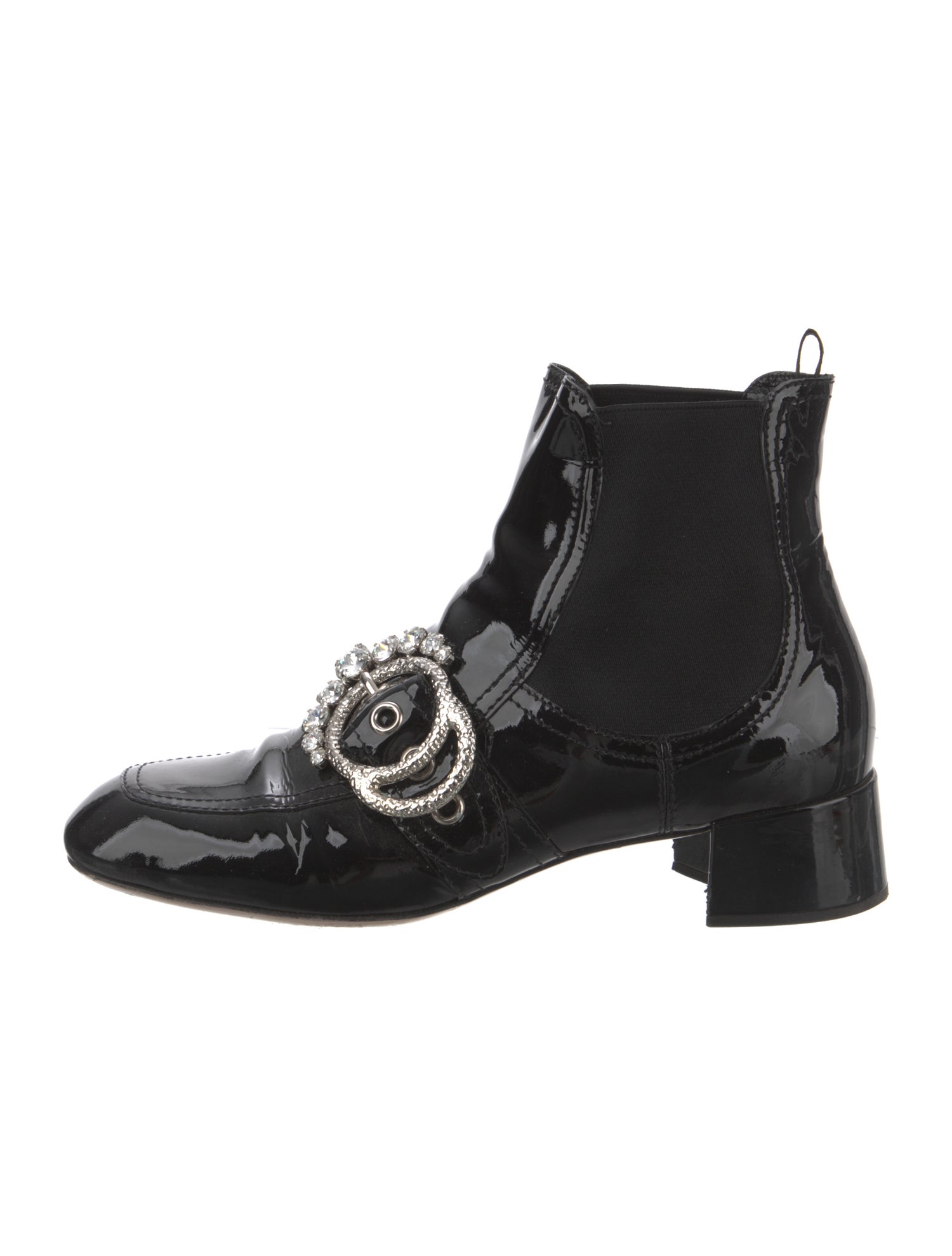 Miu Miu Patent Leather Crystal Embellishments Chelsea Boots
