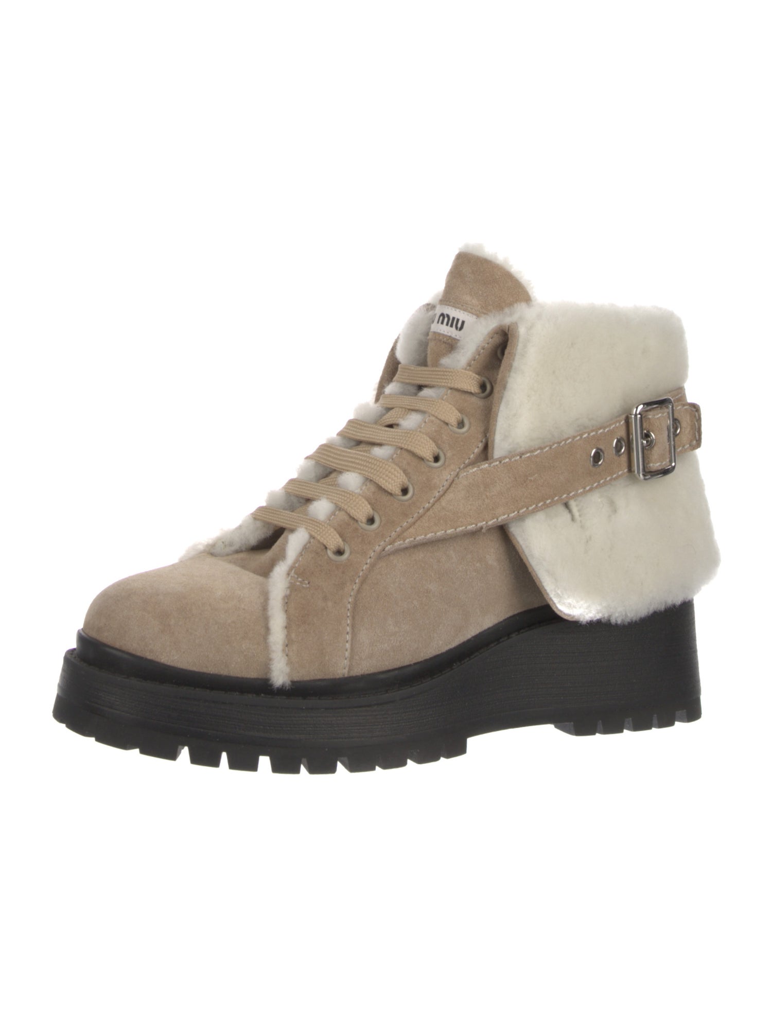 Miu Miu Suede Colorblock Pattern Combat Boots