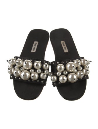 Miu Miu Velvet Studded Accents Slides
