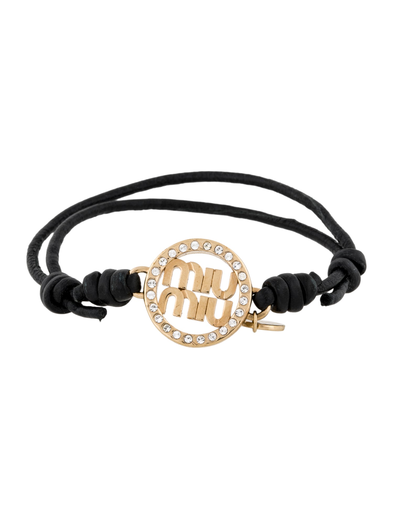 Miu Miu Leather & Crystal Logo Adjustable Bracelet