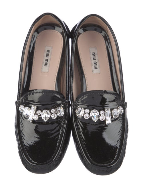 Miu Miu Patent Leather Crystal Embellishments Loafers
