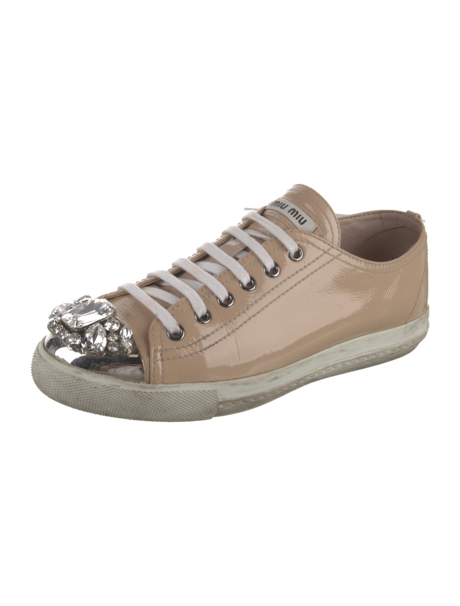 Miu Miu Patent Leather Crystal Embellishments Sneakers