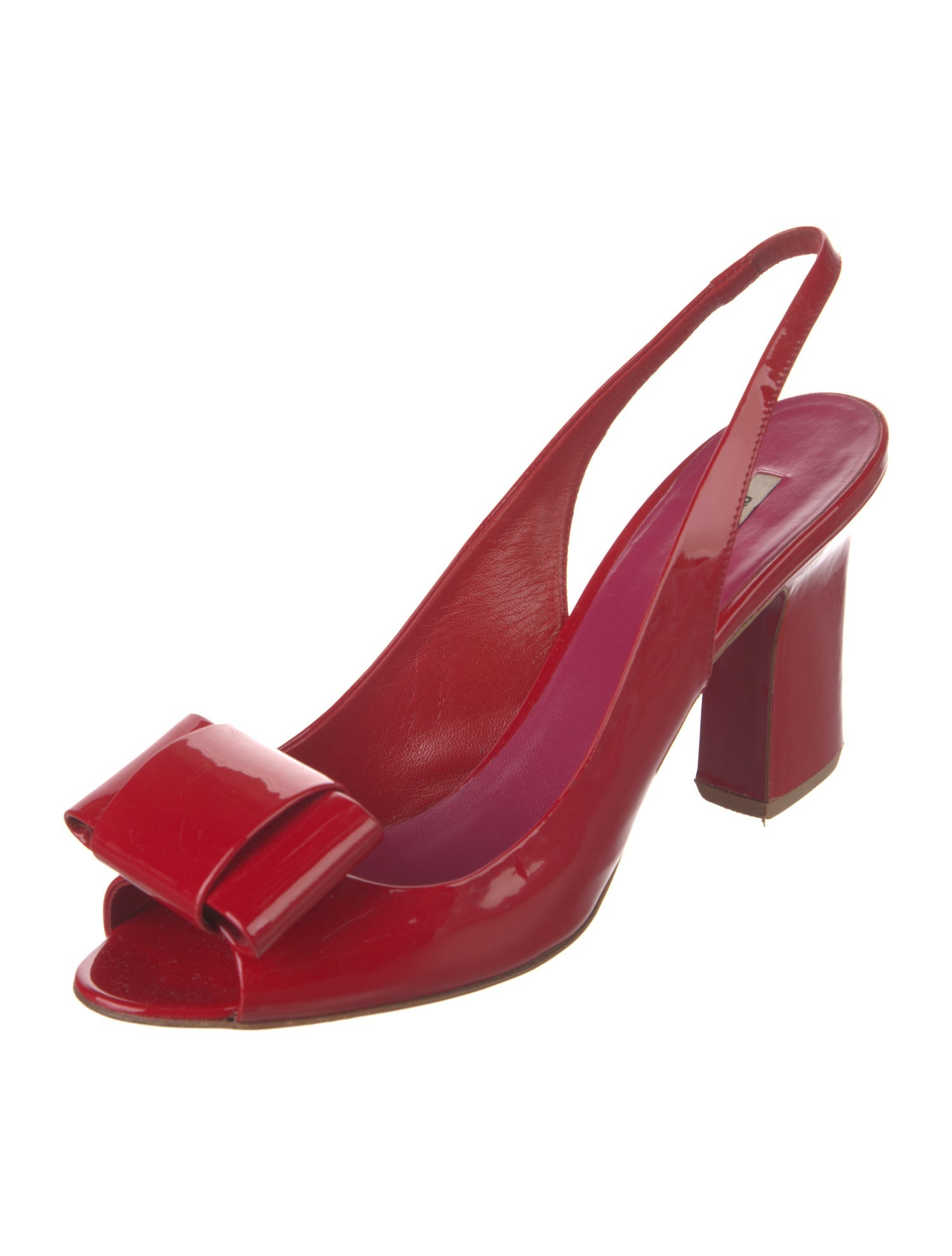 Miu Miu Patent Leather Bow Accents Slingback Pumps