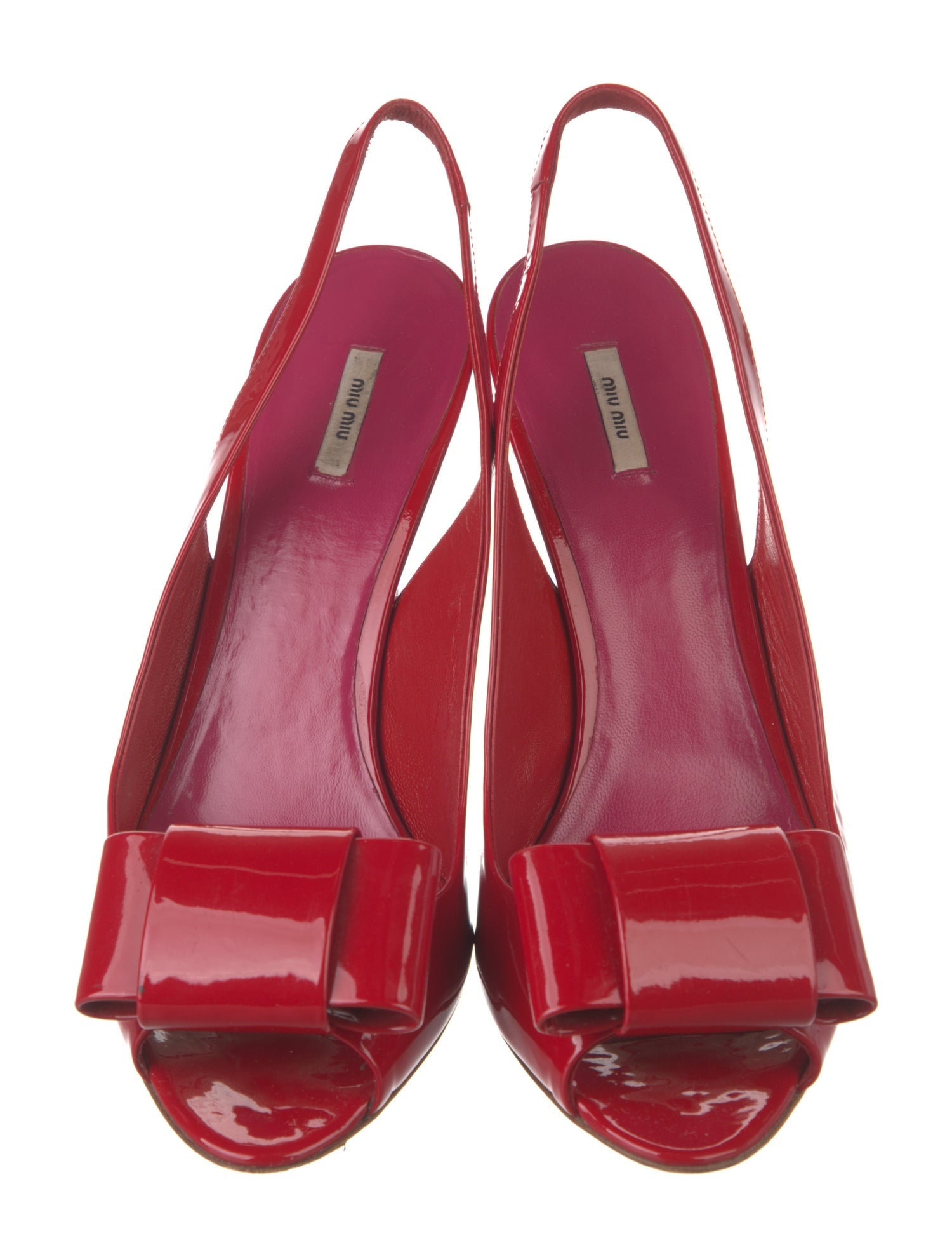 Miu Miu Patent Leather Bow Accents Slingback Pumps