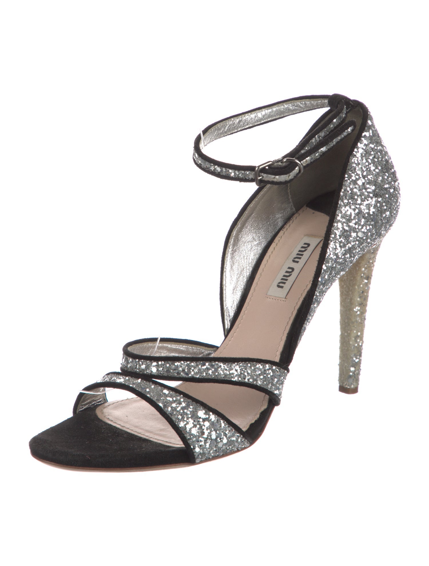 Miu Miu Glitter Leather Trim Embellishment Sandals