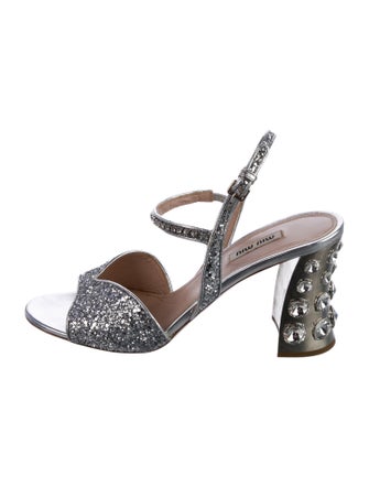 Miu Miu Glitter Crystal Embellishments Sandals