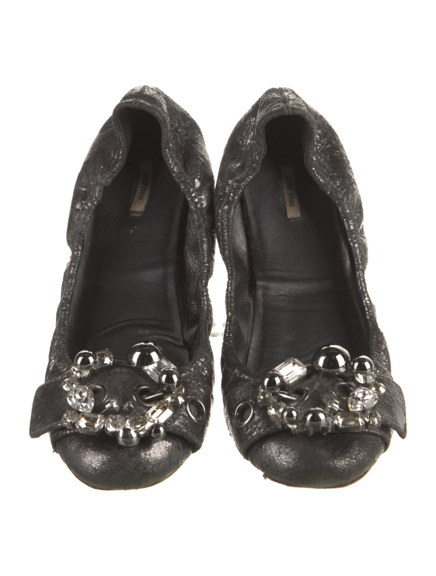 Miu Miu Leather Bow Accents Ballet Flats