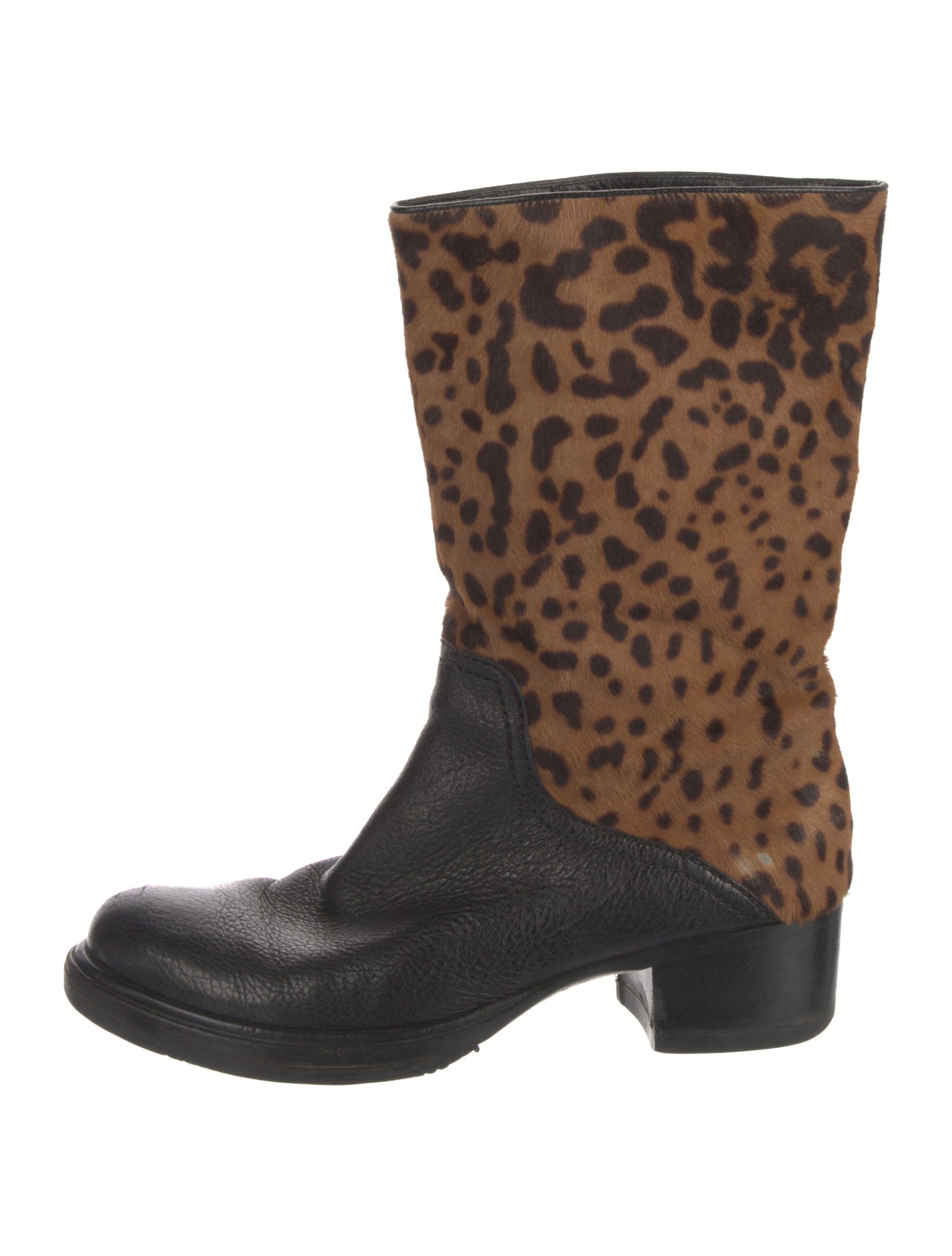Miu Miu Ponyhair Animal Print Moto Boots
