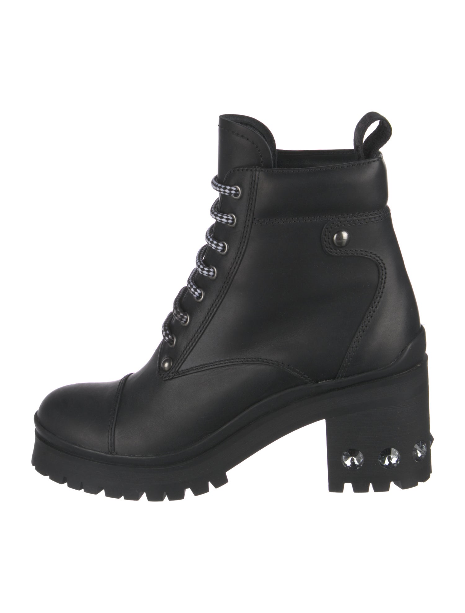 Miu Miu Leather Crystal Embellishments Combat Boots