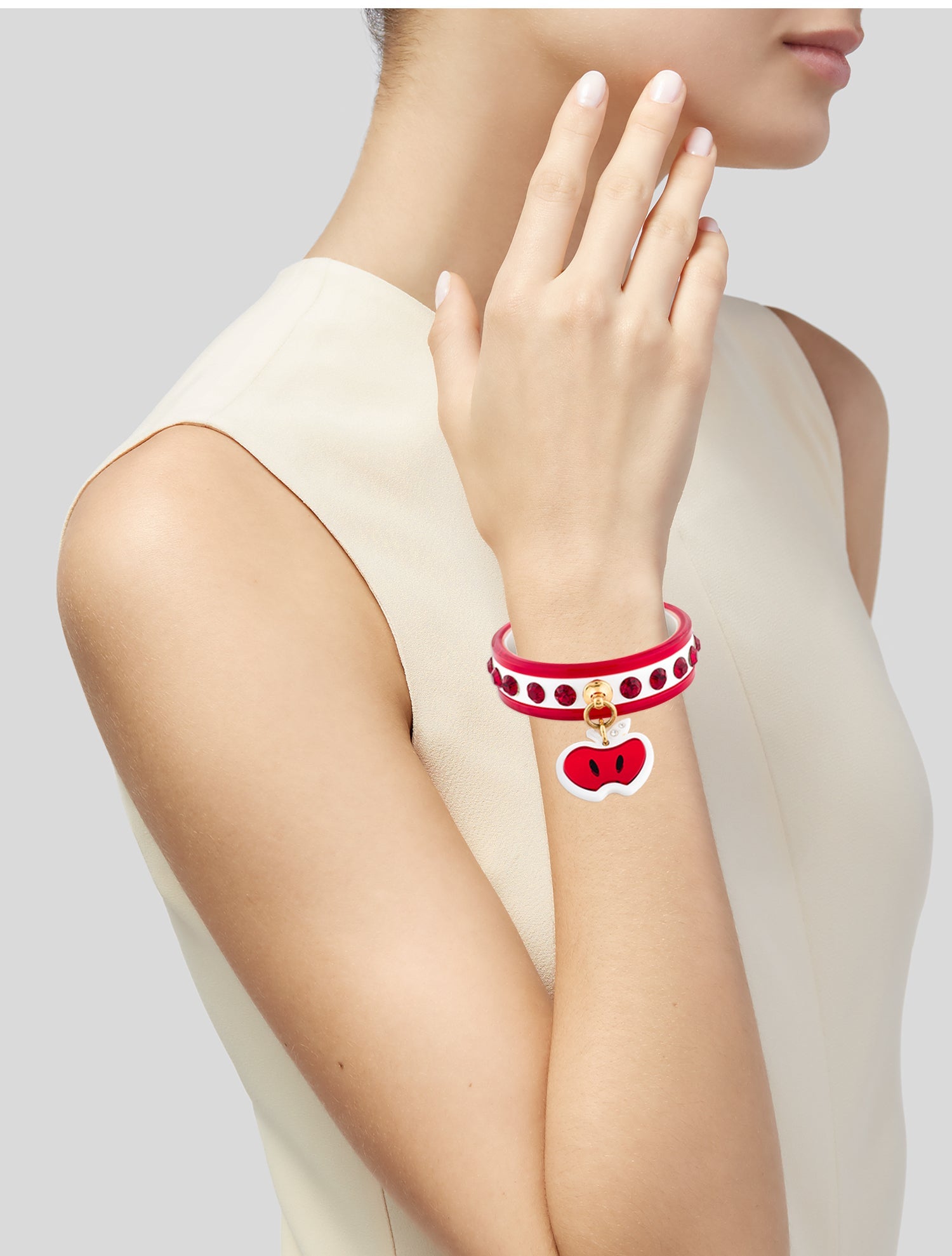 Miu Miu Resin & Crystal Heart Charm Bangle