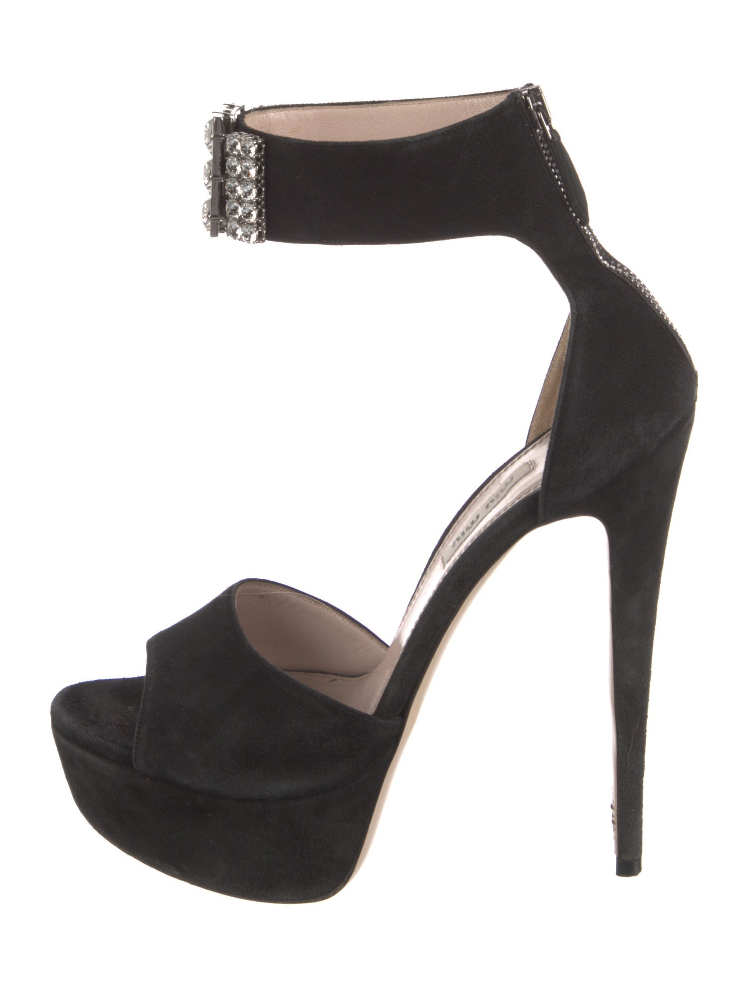 Miu Miu Suede Crystal Embellishments D'Orsay Pumps