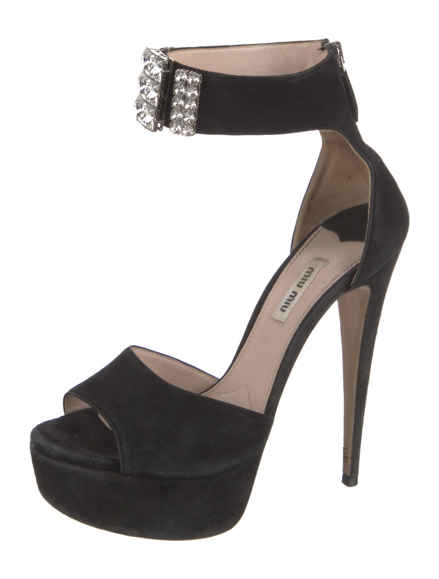 Miu Miu Suede Crystal Embellishments D'Orsay Pumps