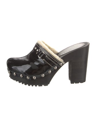 Miu Miu Patent Leather Studded Accents Mules