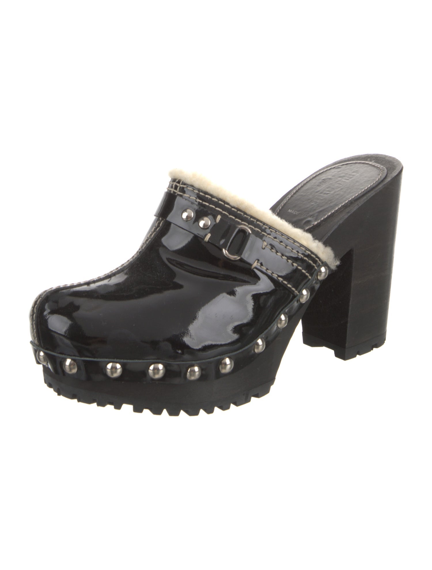 Miu Miu Patent Leather Studded Accents Mules