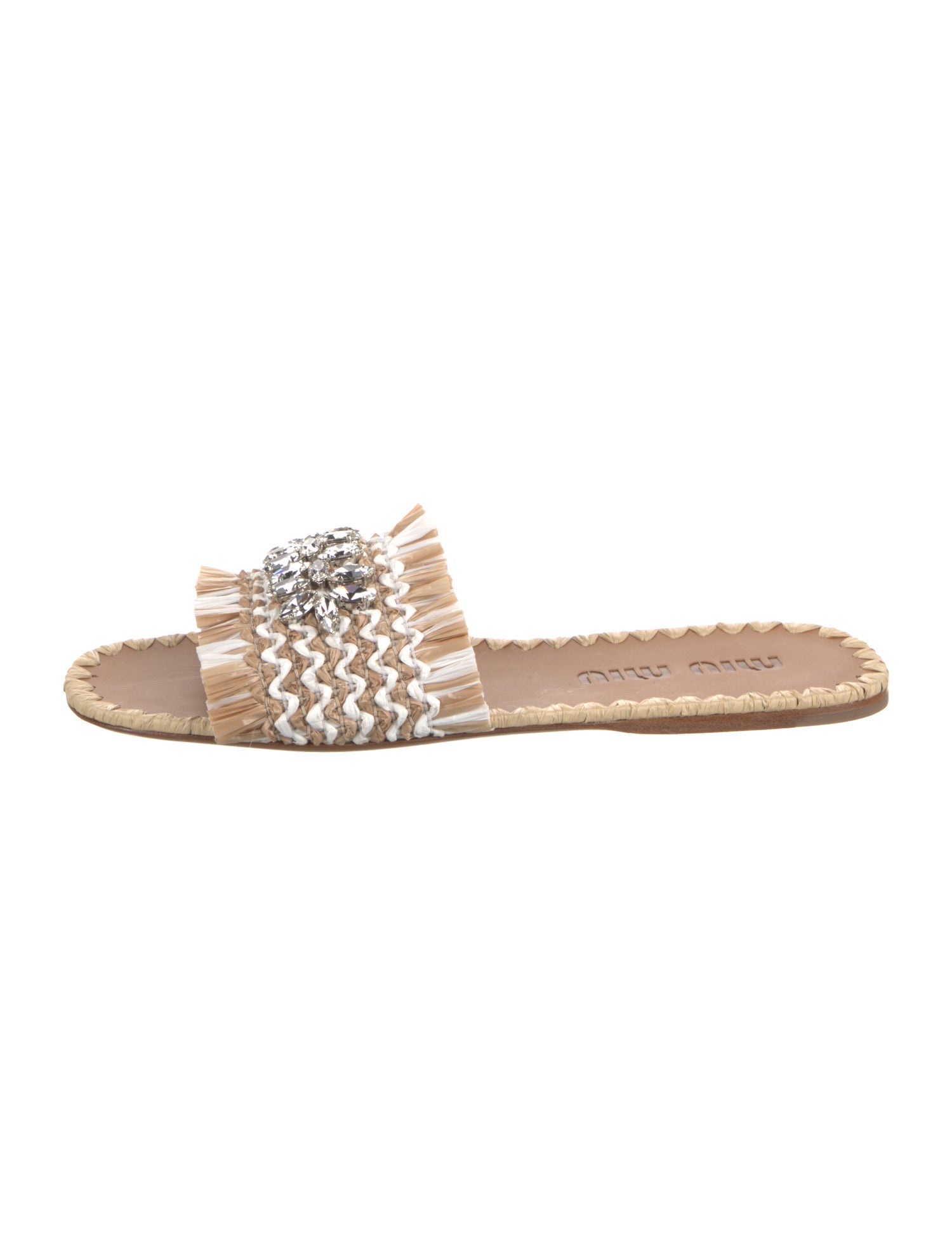 Miu Miu Straw Crystal Embellishments Slides