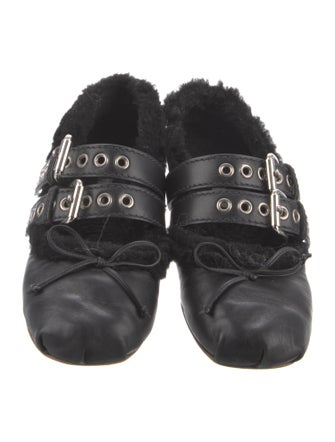 Miu Miu Leather Fur Trim Slingback Flats