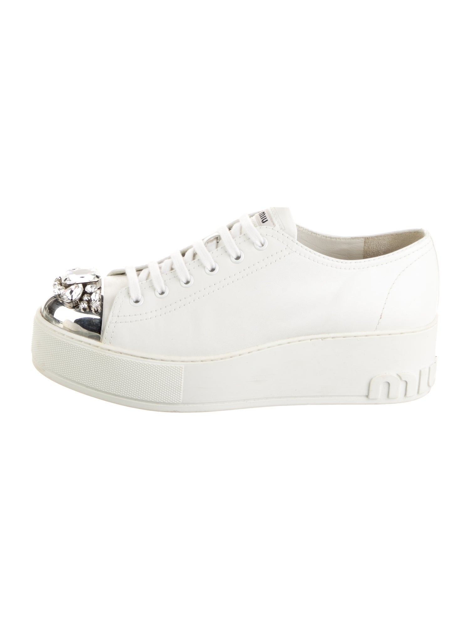 Miu Miu Leather Crystal Embellishments Sneakers