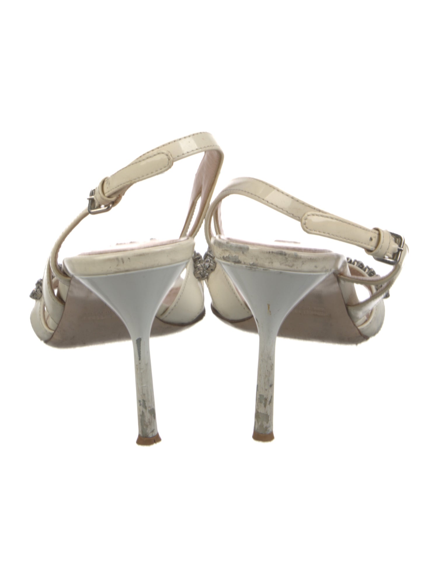 Miu Miu Patent Leather Crystal Embellishments Slingback Sandals