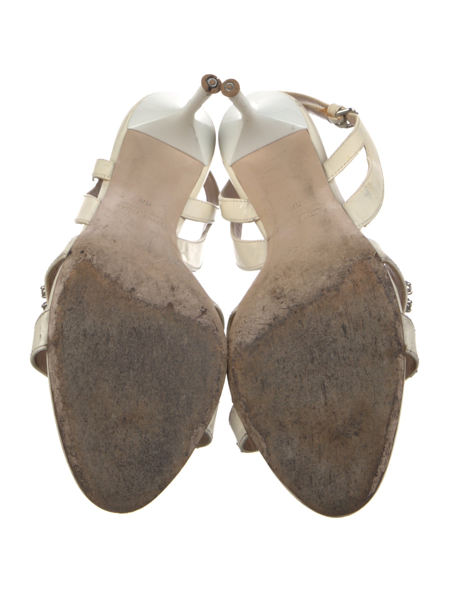 Miu Miu Patent Leather Crystal Embellishments Slingback Sandals