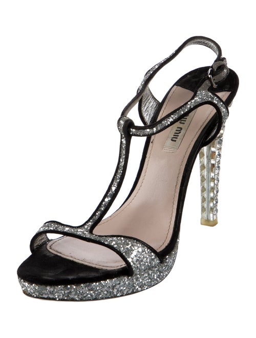 Miu Miu Glitter Glitter Accents T-Strap Sandals