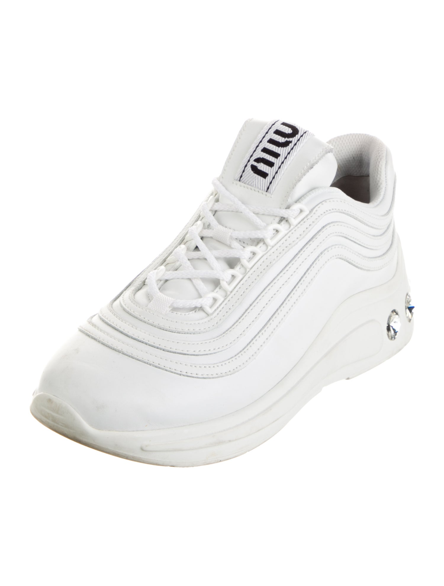 Miu Miu Leather Crystal Embellishments Sneakers
