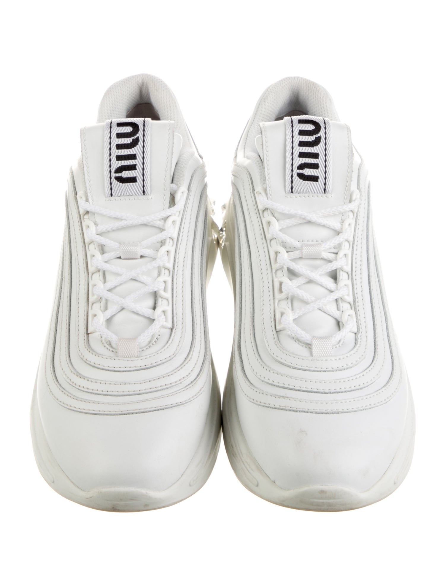 Miu Miu Leather Crystal Embellishments Sneakers