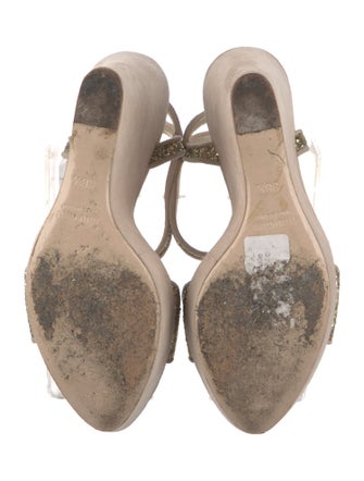 Miu Miu Suede Glitter Accents T-Strap Sandals