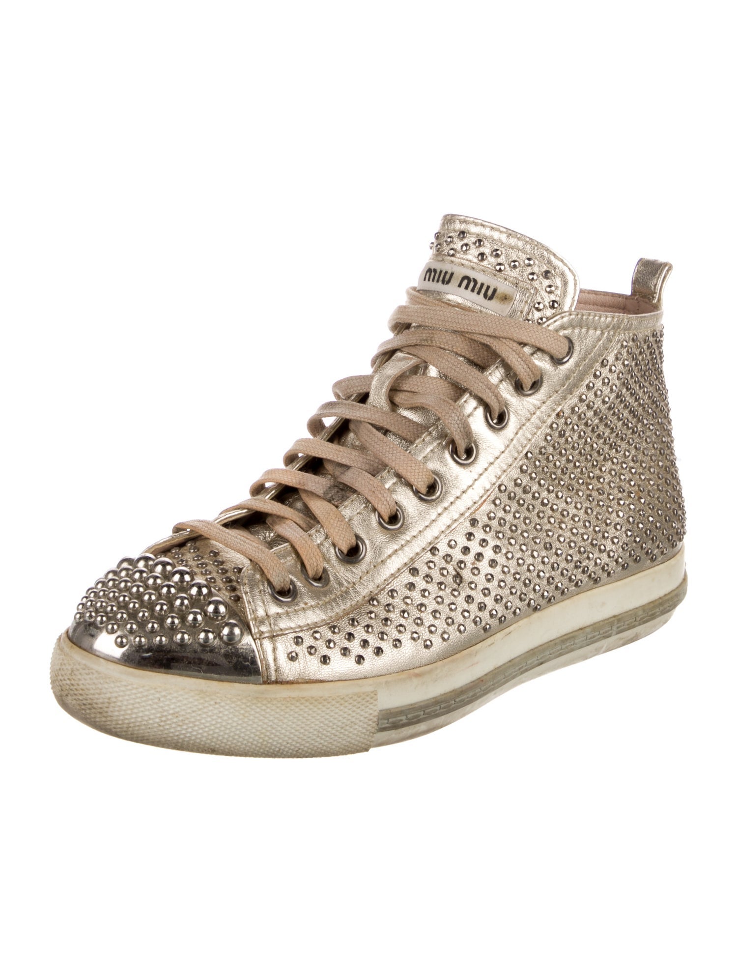 Miu Miu Leather Studded Accents Sneakers