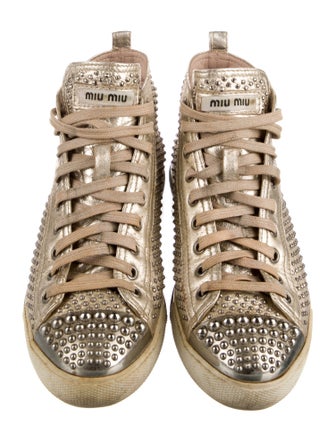 Miu Miu Leather Studded Accents Sneakers