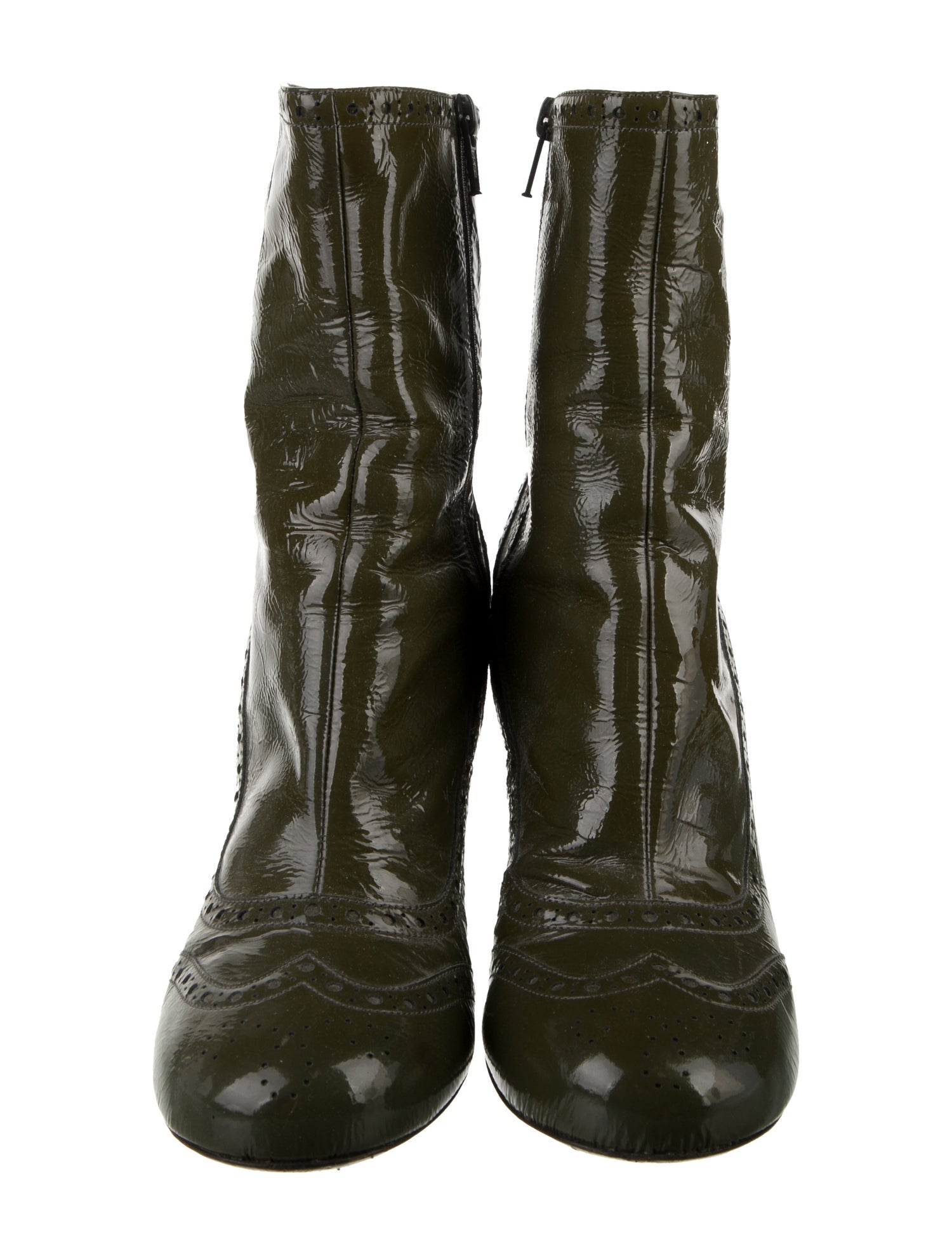 Miu Miu Patent Leather Lasercut Accents Boots