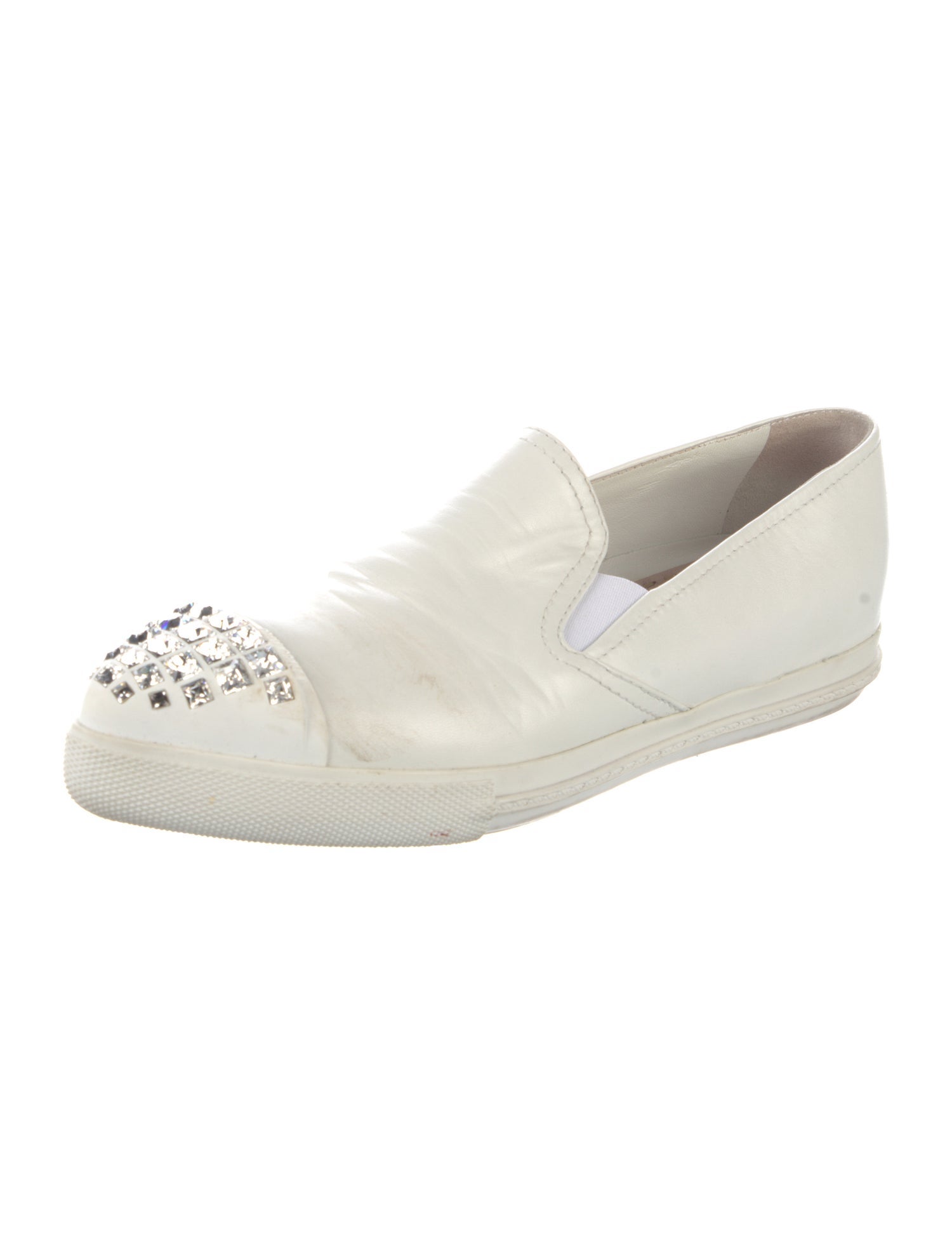 Miu Miu Leather Crystal Embellishments Loafers