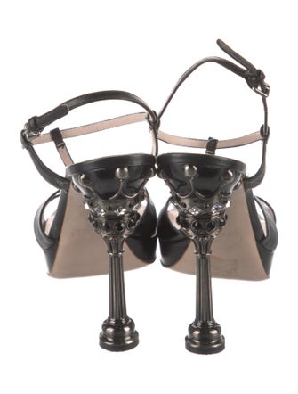 Miu Miu Leather Crystal Embellishments T-Strap Sandals
