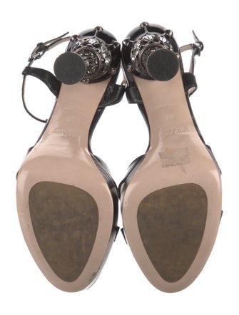 Miu Miu Leather Crystal Embellishments T-Strap Sandals