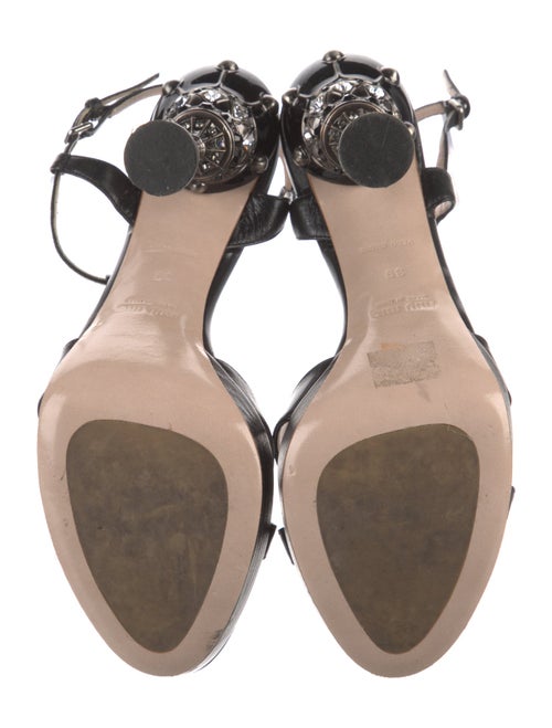 Miu Miu Leather Crystal Embellishments T-Strap Sandals