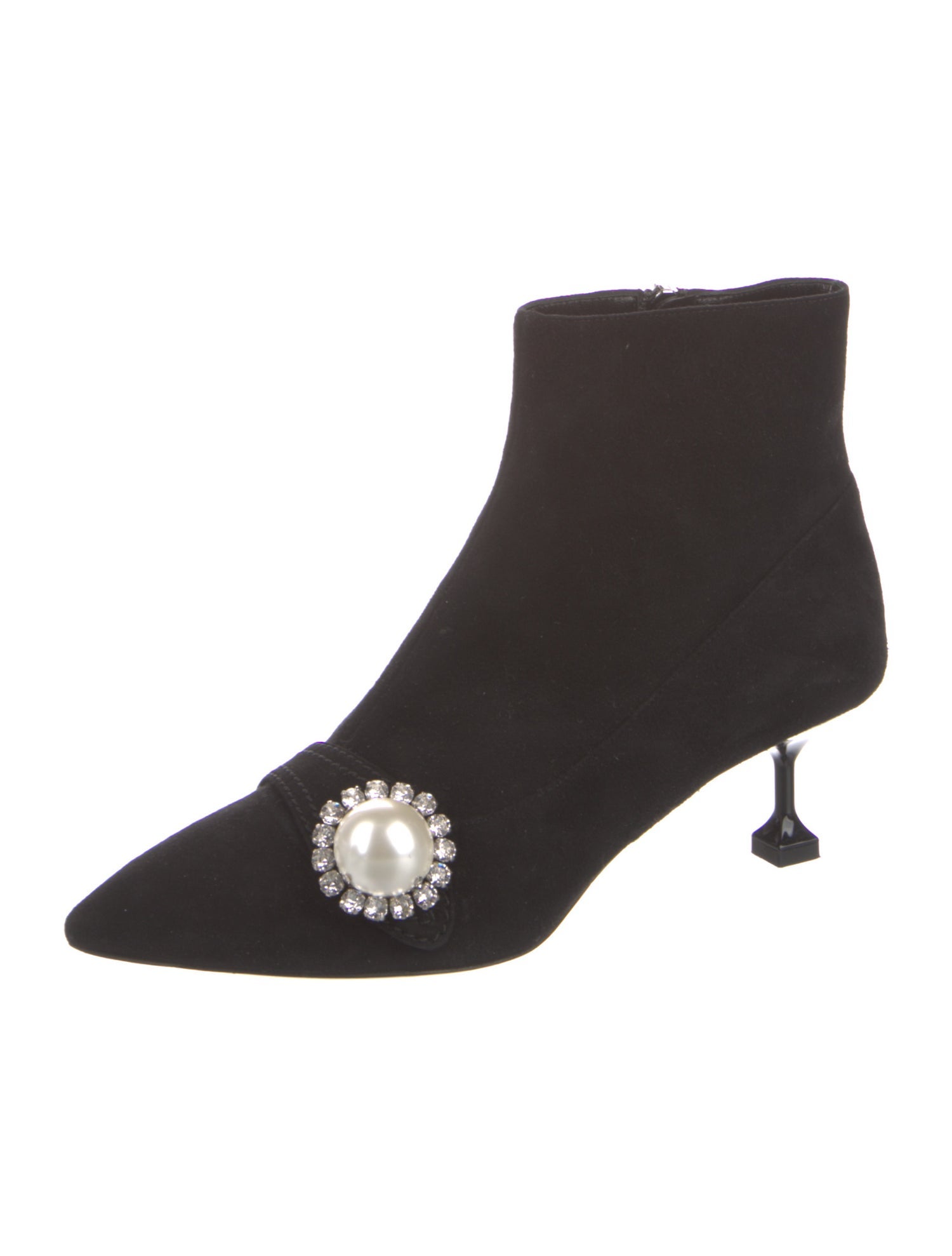 Miu Miu Faux Pearl Accents Suede Boots