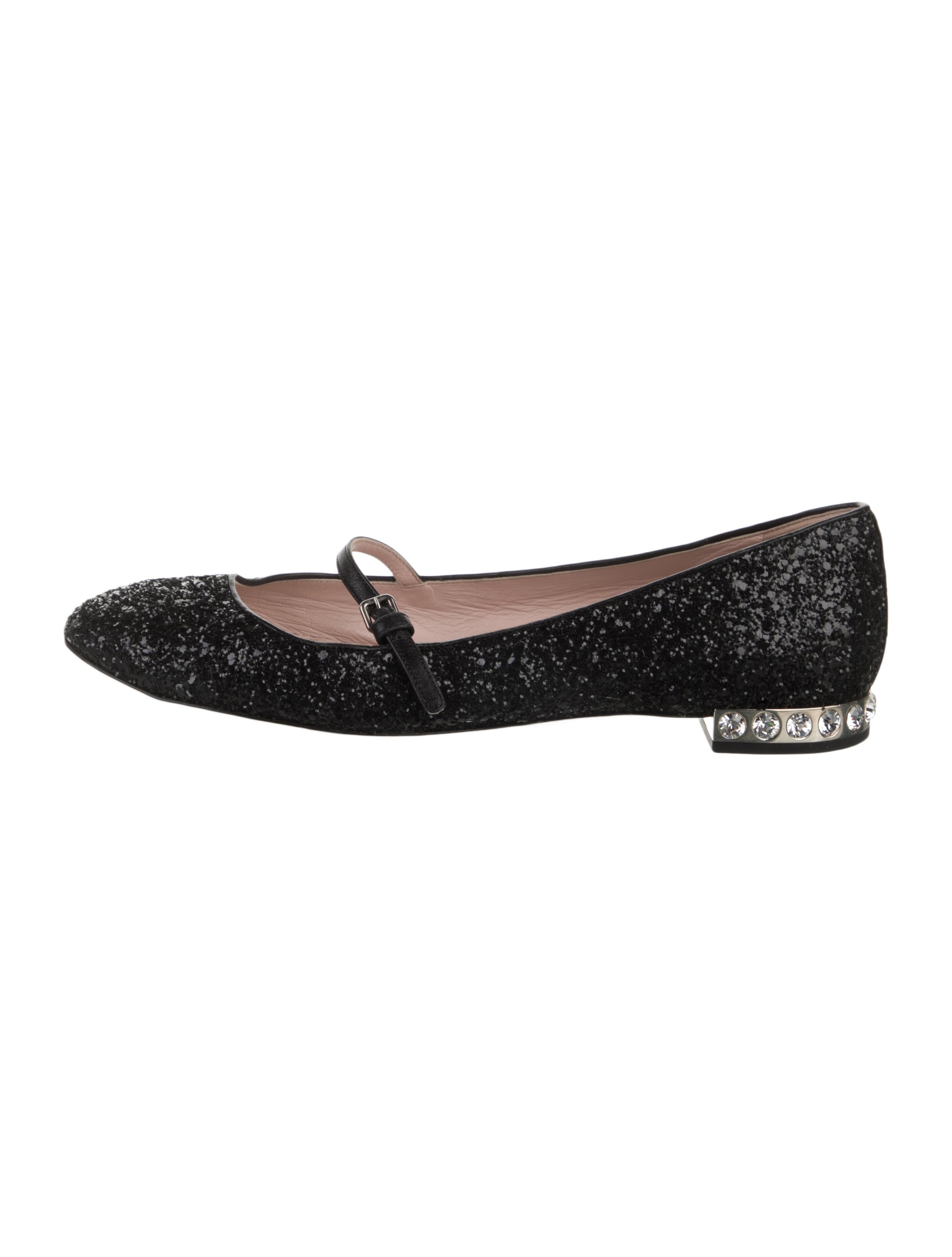 Miu Miu Glitter Crystal Embellishments Mary Jane Flats