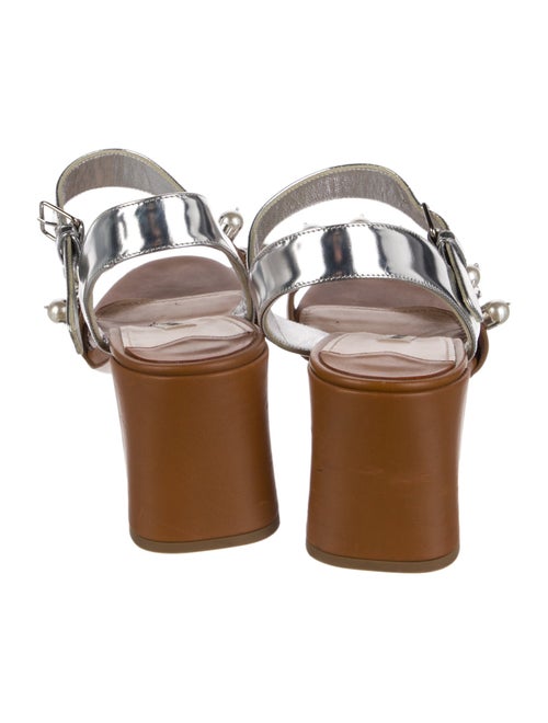 Miu Miu Faux Pearl Accents Leather Slingback Sandals