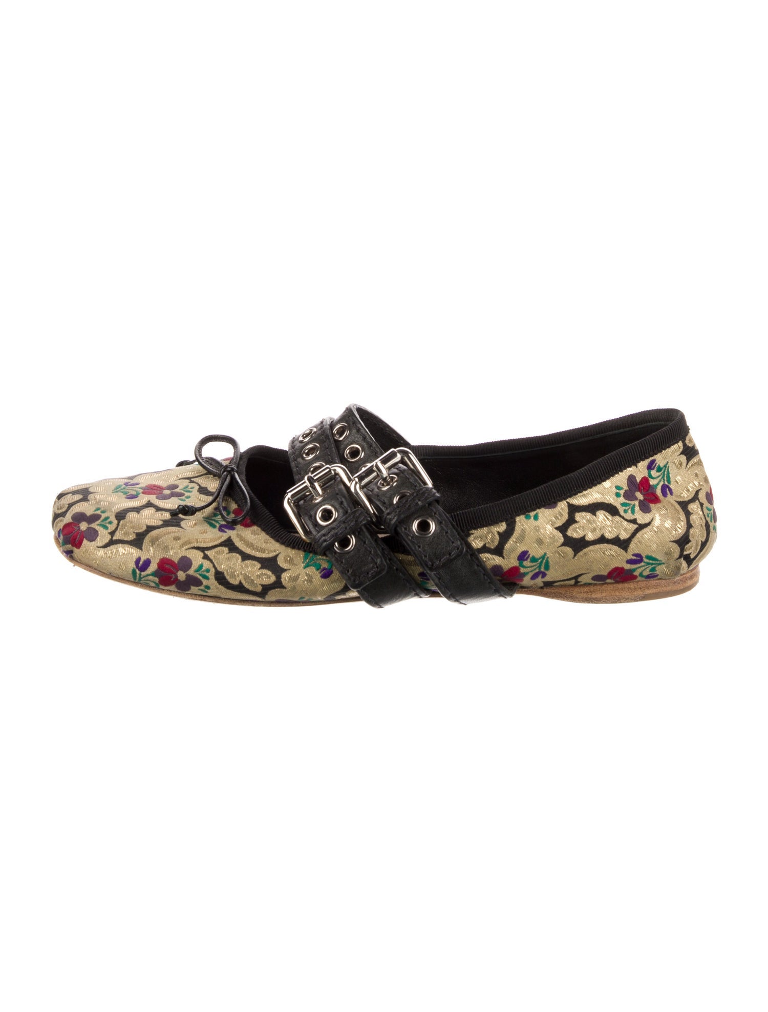 Miu Miu Floral Print Bow Accents Mary Jane Flats