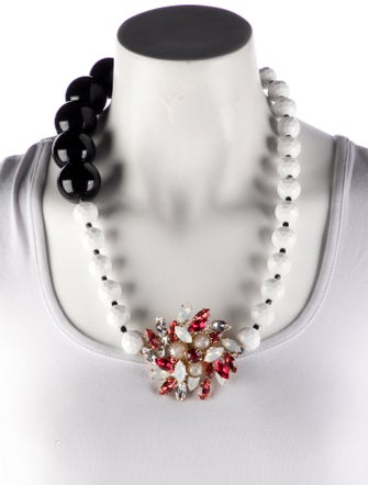 Miu Miu Crystal, Faux Pearl & Resin Beaded Station Necklace